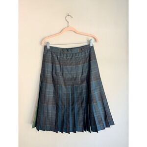 Pendleton Blue Green Plaid Pleated Wool Skirt Made in USA Size 10 High Waist